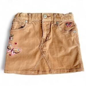 Baby Gap Y2K Mini Skirt Girls 2T Embroidered Butterfly Corduroy Khaki Boho 2007